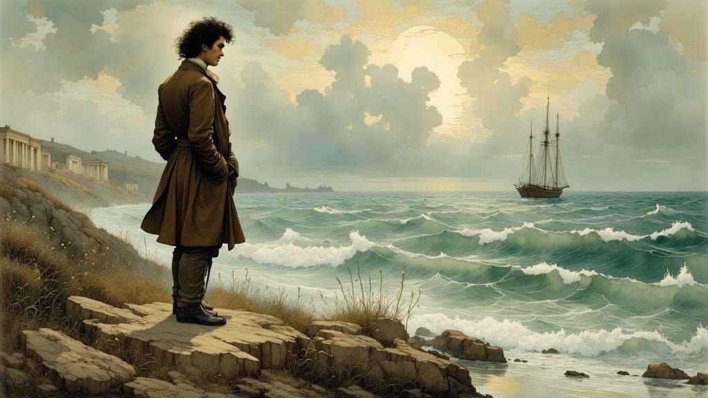 Melancholy Byron on a Windswept Shore