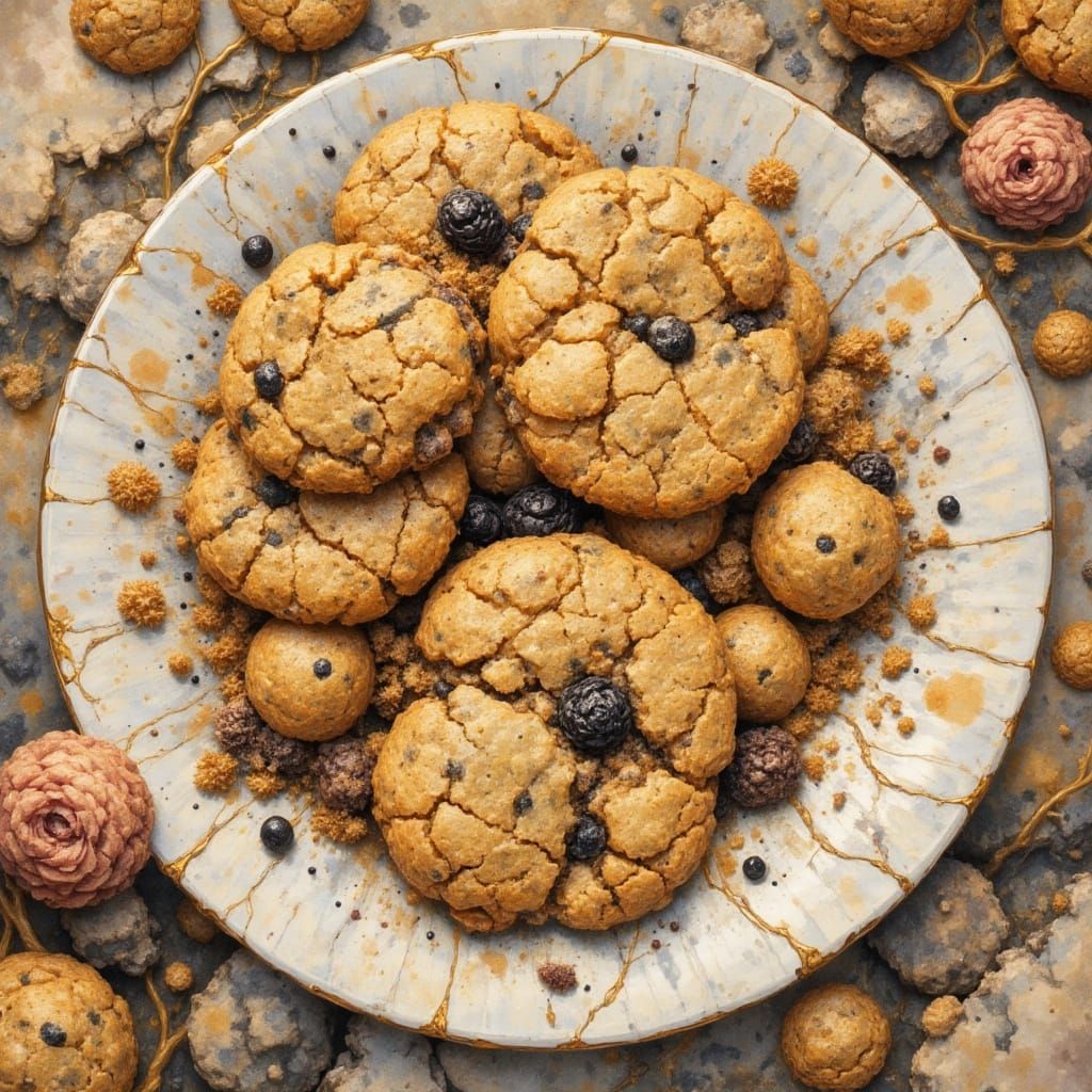 Cookies on a Plate in Colored Ink-Blotch Style