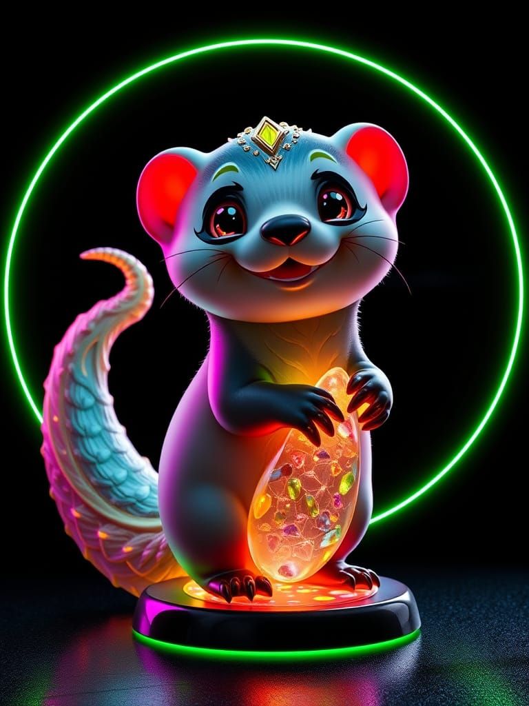 Friendly Chibi Ferret Sculpture with Bioluminescent Details