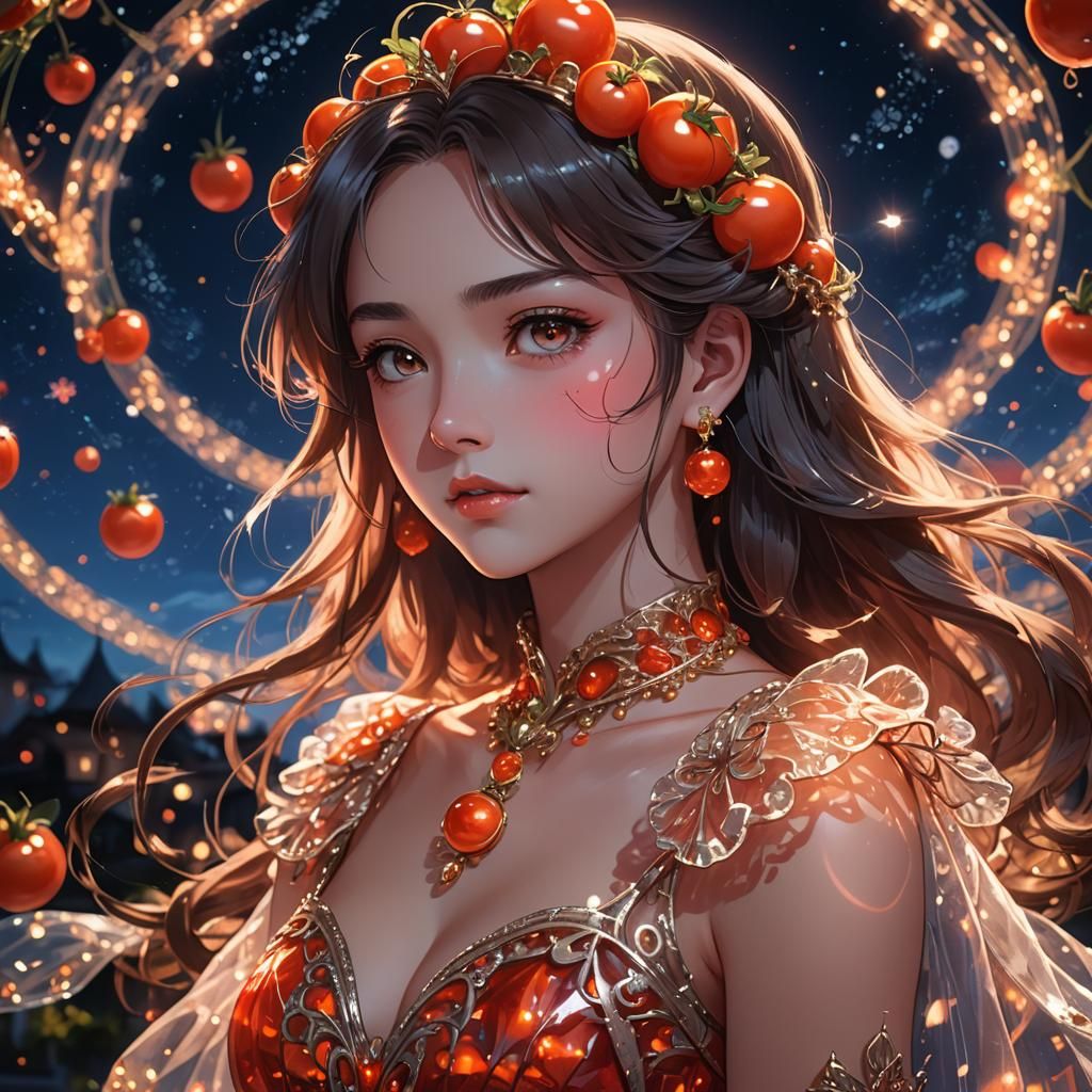 Tomato Princess Portrait in Cel-Shaded Style