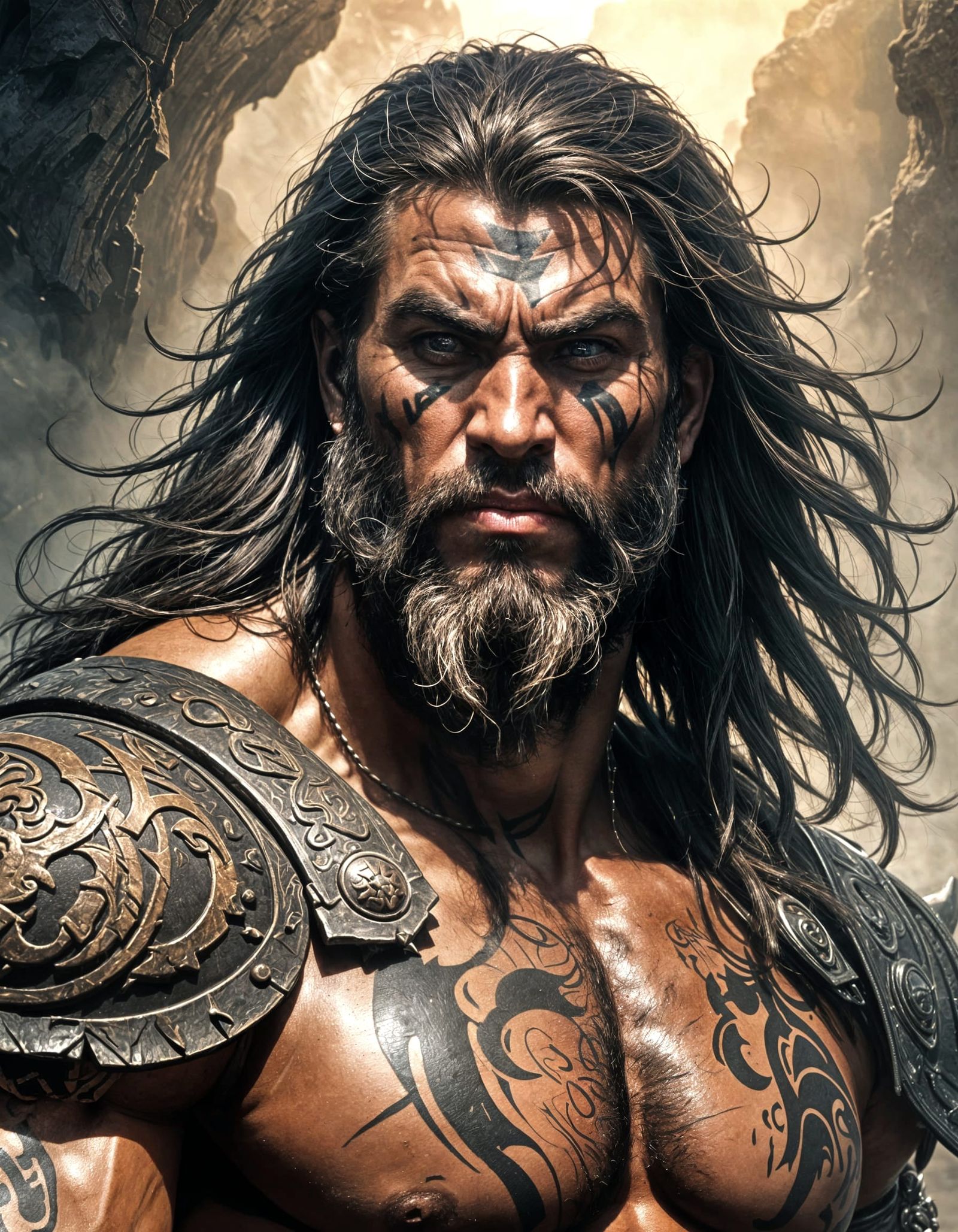 Muscular Barbarian Warrior with Tribal Tattoos