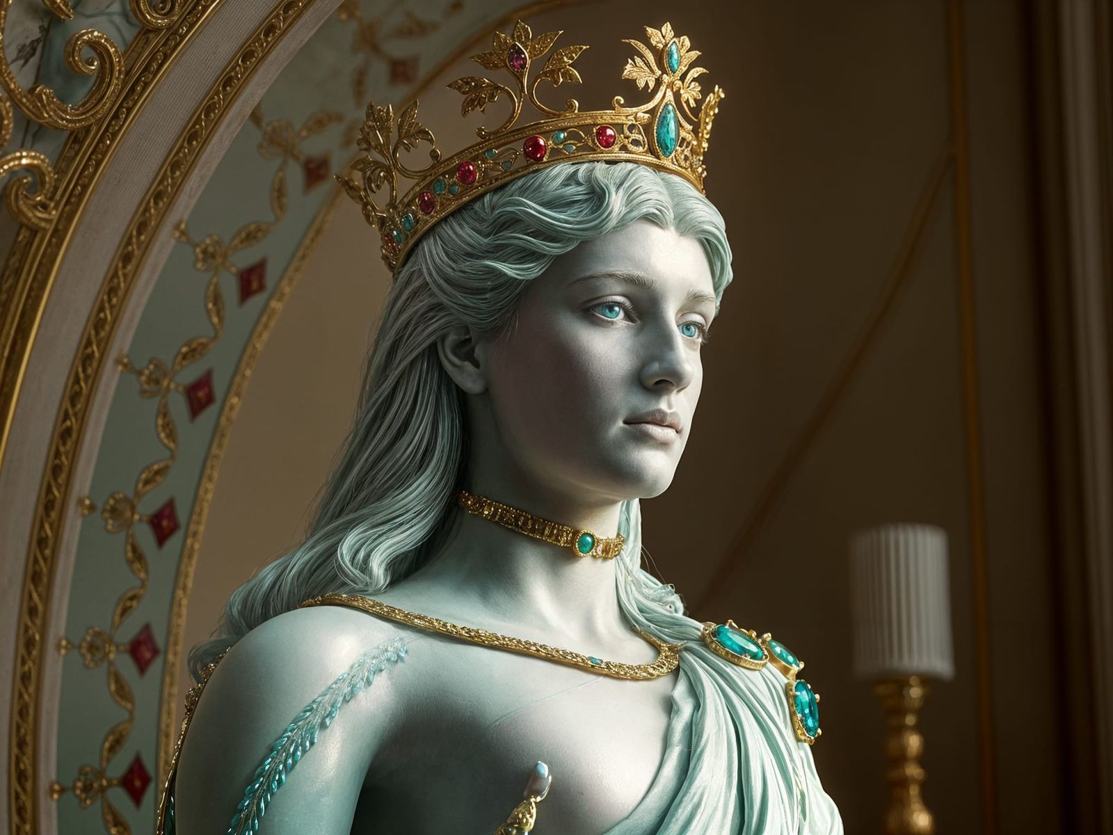 Hyperrealistic Portrait of a Regal Figure in Ornate Jewelry