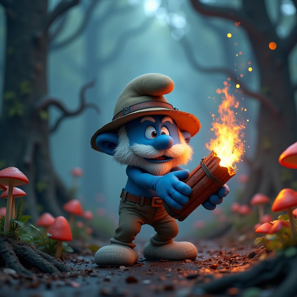 Smurf with Dynamite in a Mystical Forest