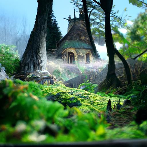 Mystical Forest Cottage in Fantasy Landscape