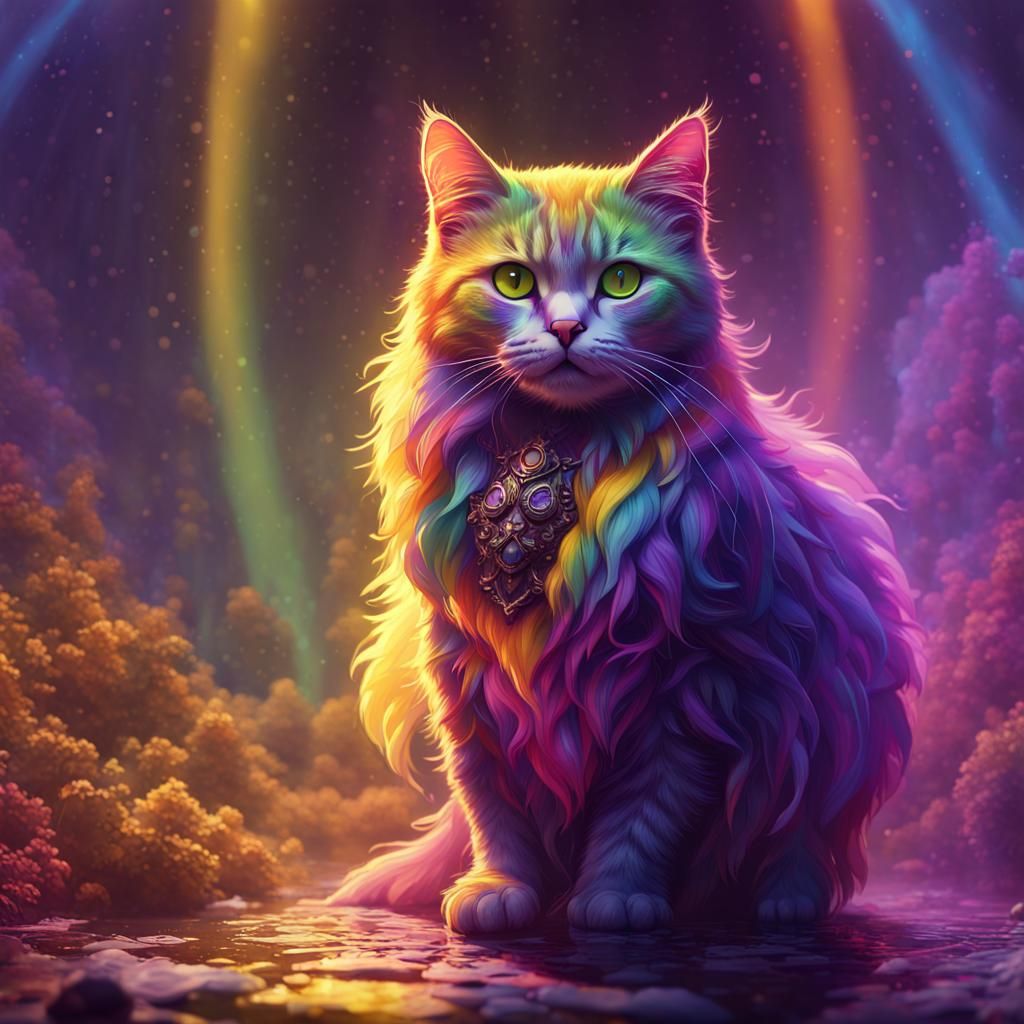 Rainbow Cat in Fantasy Art Style