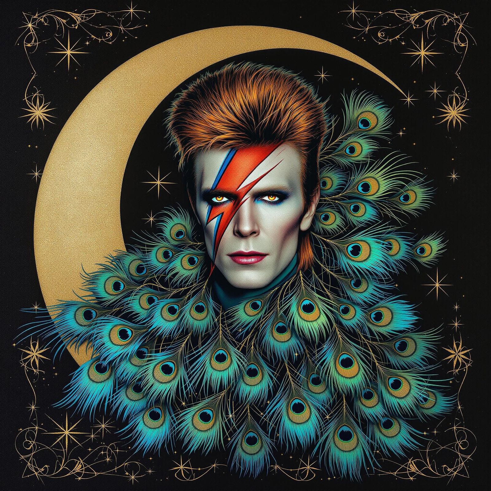 David Bowie in Iridescent Peacock Splendor with Dark Basalt...