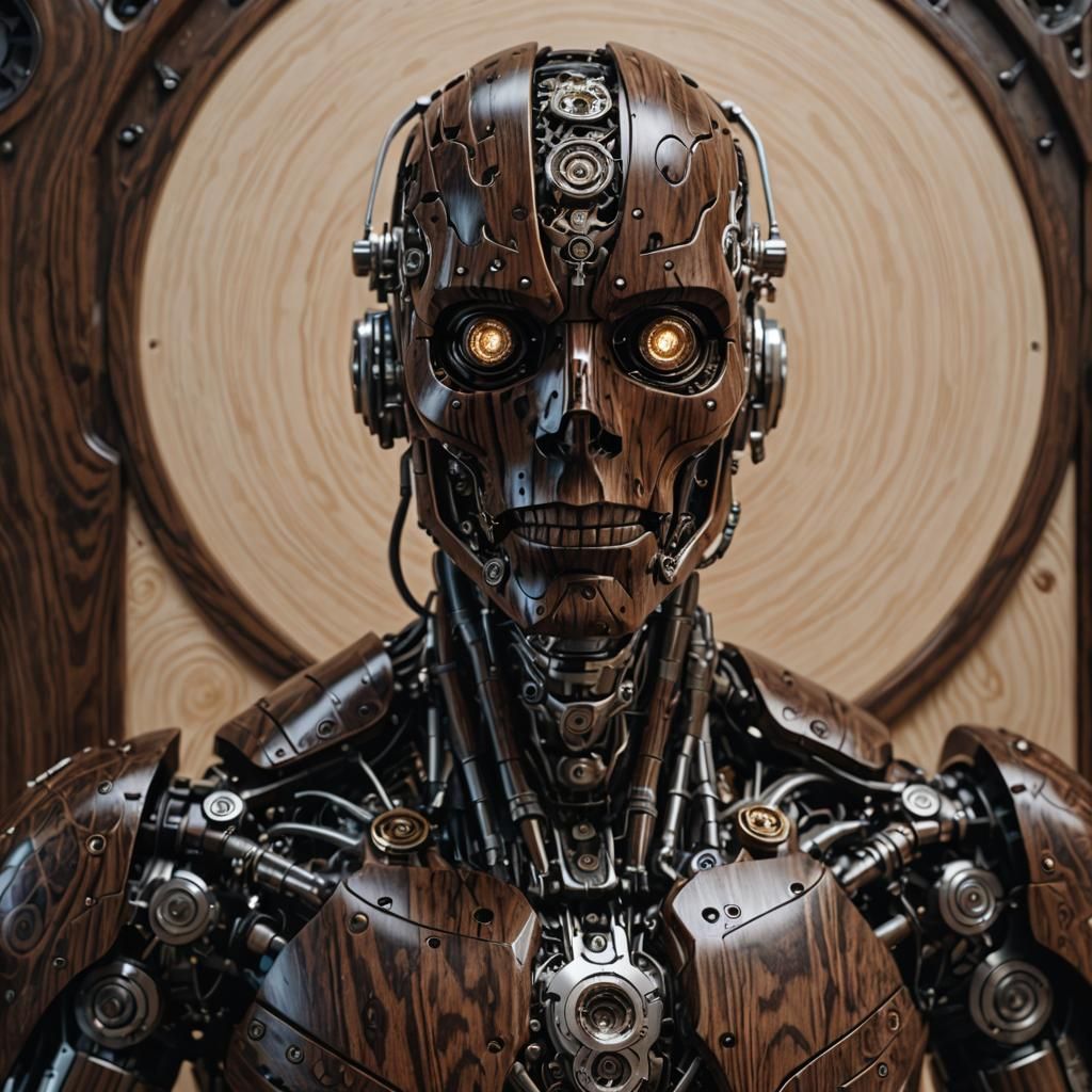 Dark Wooden Cyborg in Victorian Laboratory