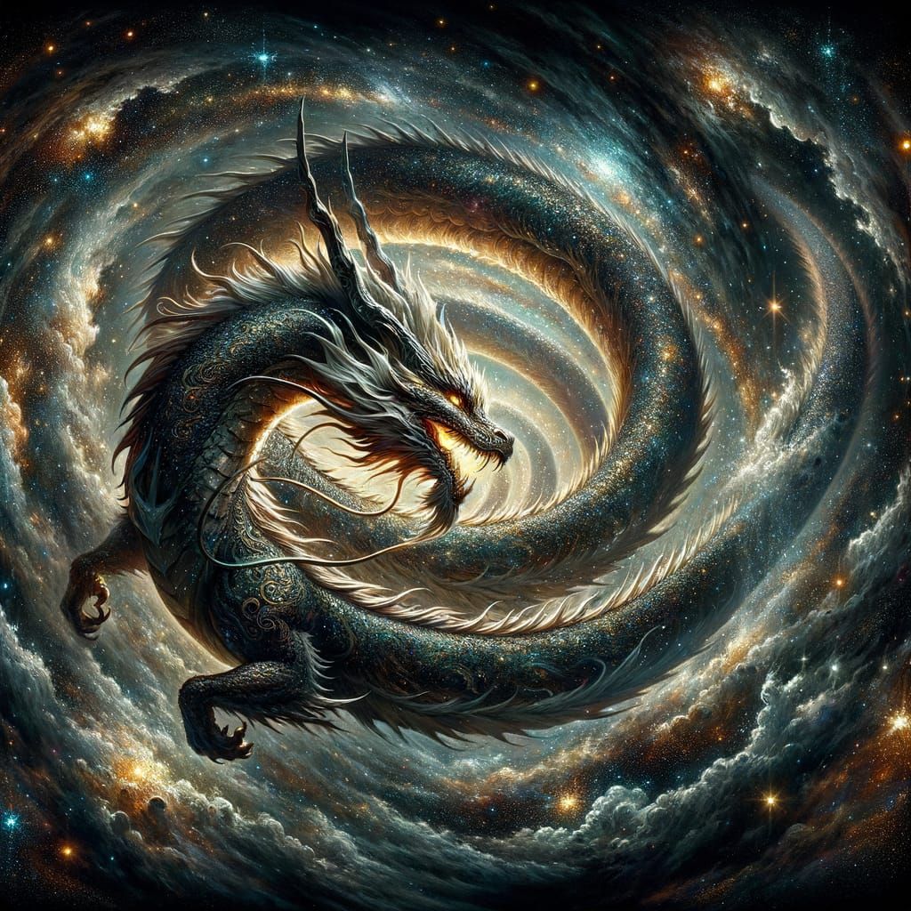 Celestial Dragon in Cosmic Vortex Digital Painting