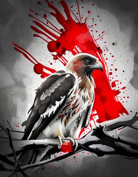 Buzzard in Trash Polka Style with Watercolor