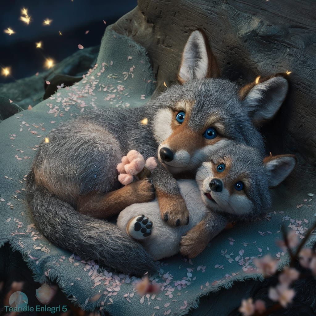 Coyote Hugging Plushie in Hyper-Realistic Digital Art