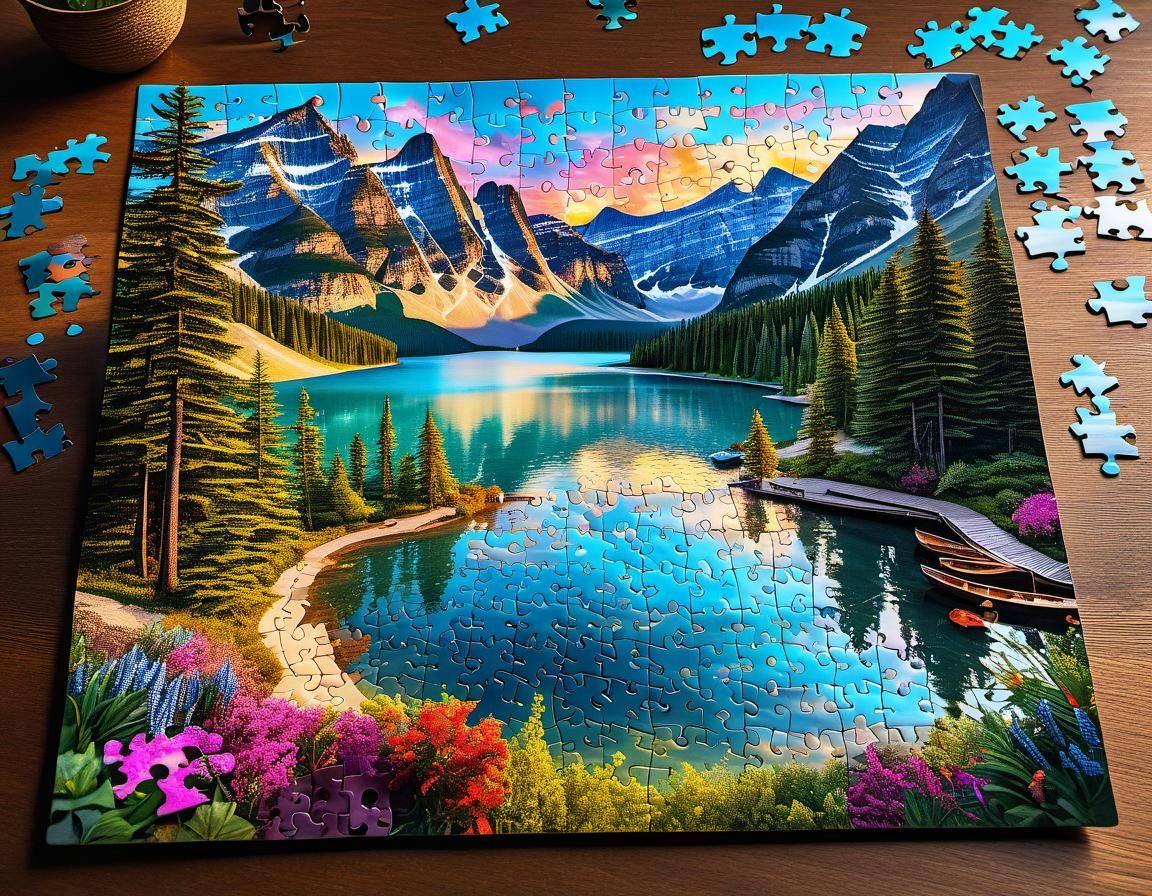 Mountain Lake Jigsaw Puzzle at Magic Hour