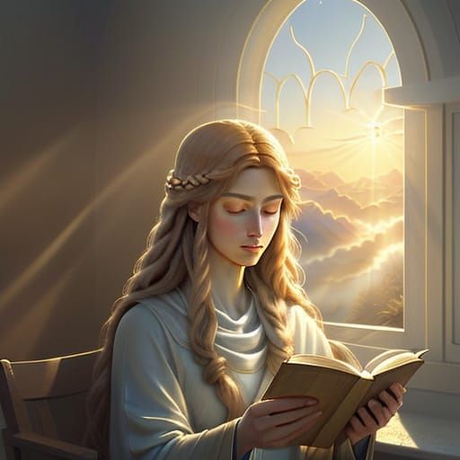 Dreamy Dawn Portrait: Oil Painting by Window