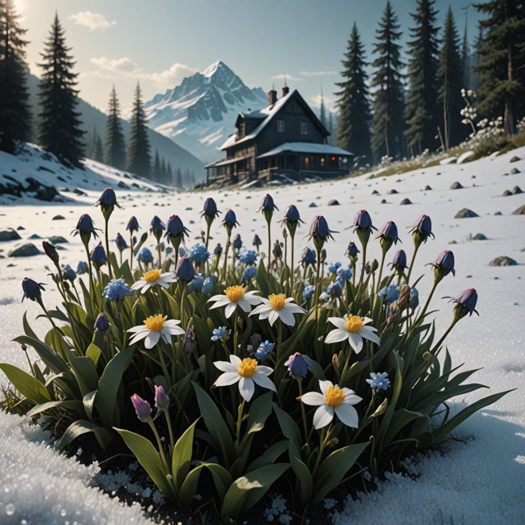 Blooming Winter Wonders in a Snowy Alpine Meadow