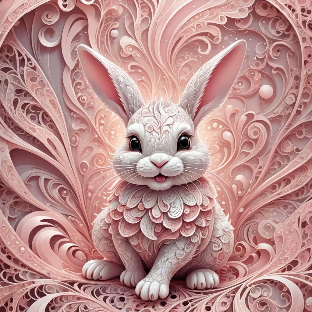 Abstract Vector Art: Baby Rabbit in Fractal Swirls