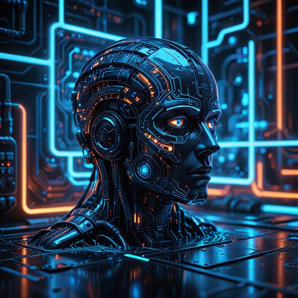 Surreal Futuristic Laboratory Scene in Neon Noir Digital Art