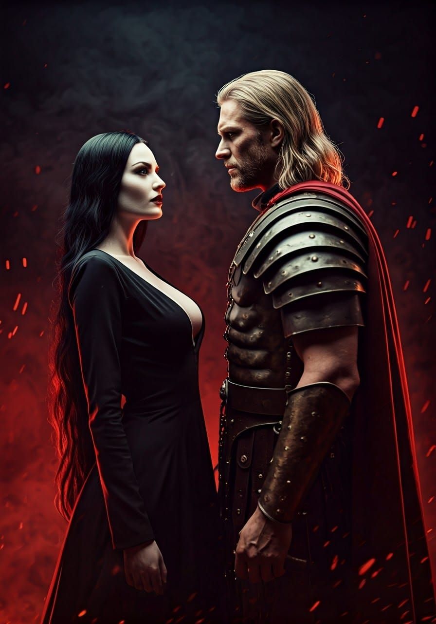 Raven-Haired Princess and Roman Legionnaire in Hell