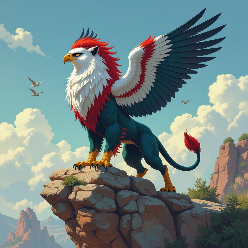 Majestic Griffon Perched on Rocky Outcrop