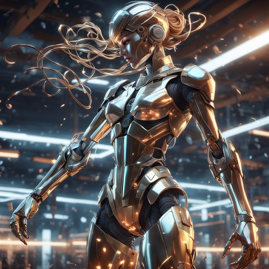 Metallic Woman Formed from Wires: 3D Anime Art
