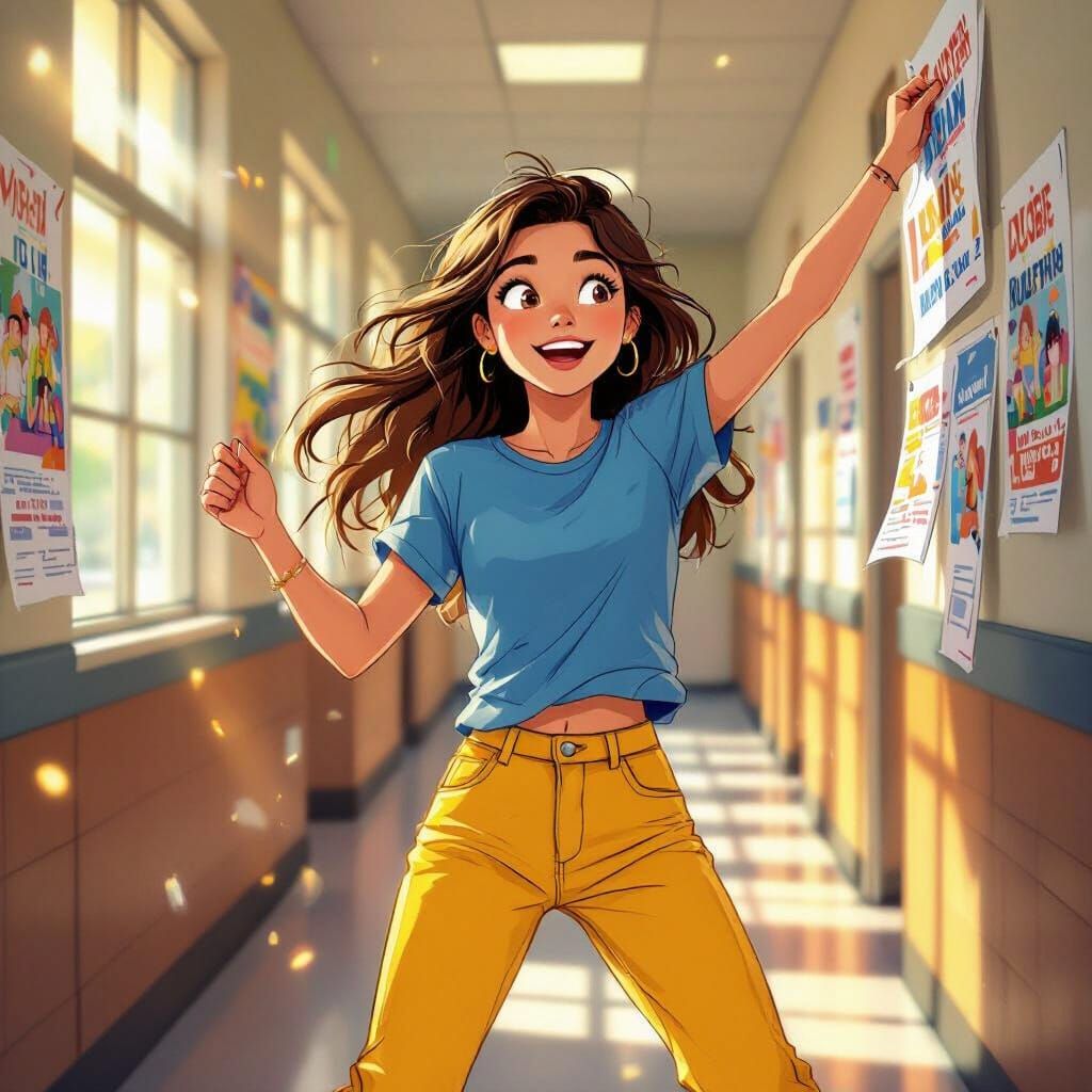 Teen Girl Promotes Sleepover in Sunny High School Hallway