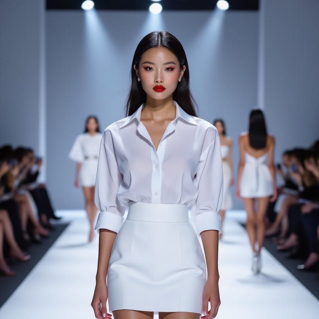 Korean Model on Runway in High Fashion Style