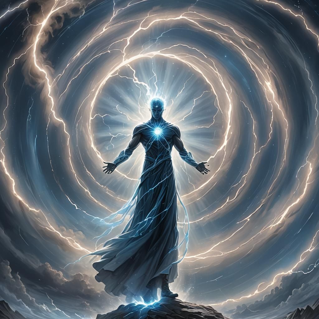 Ethereal Storm God of the Ionosphere: Dark Fantasy Concept A...