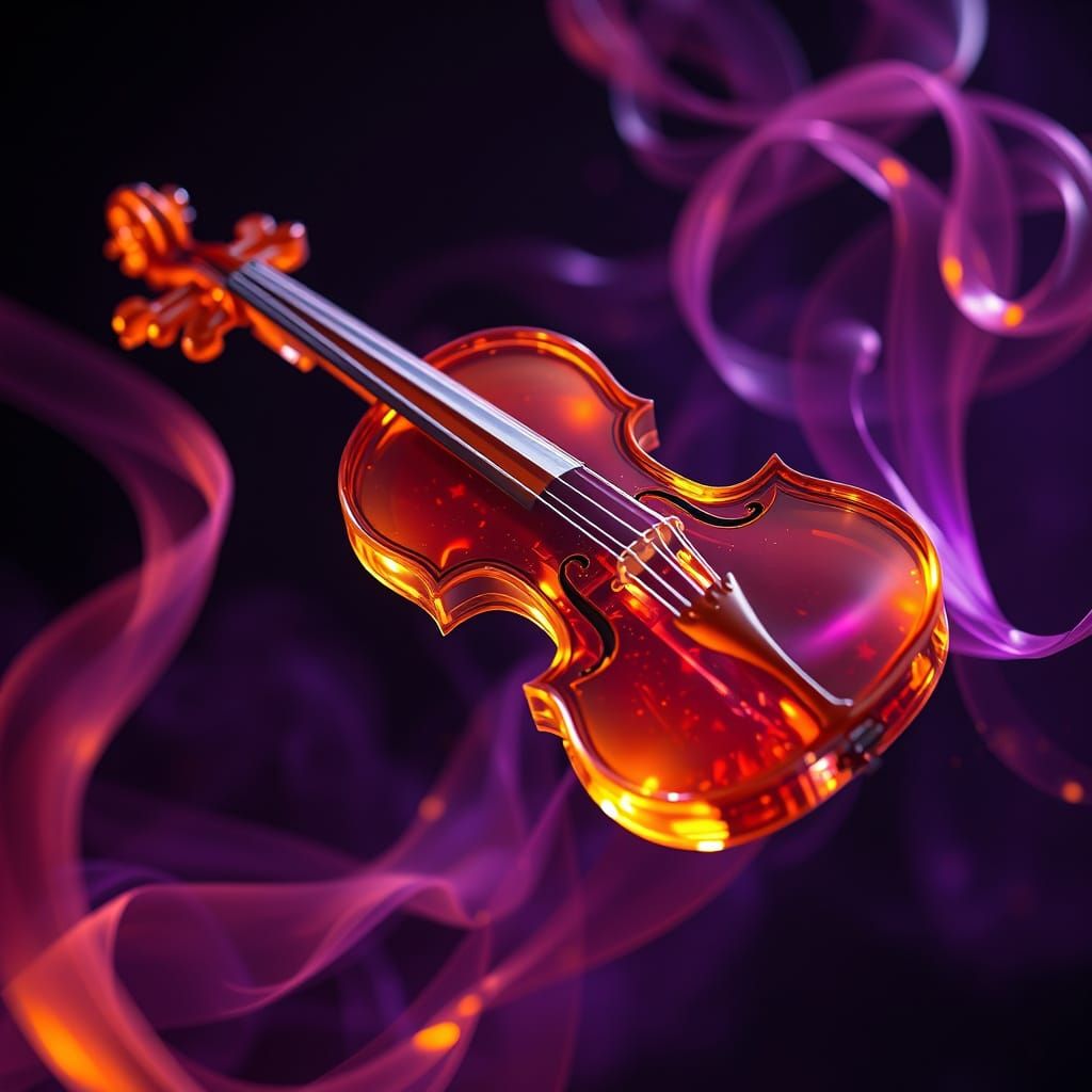 Ethereal Crystal Violin in a Whirling Amethyst Mist
