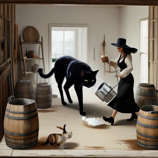 A man walking under ladder while knocking over a barrel of s...