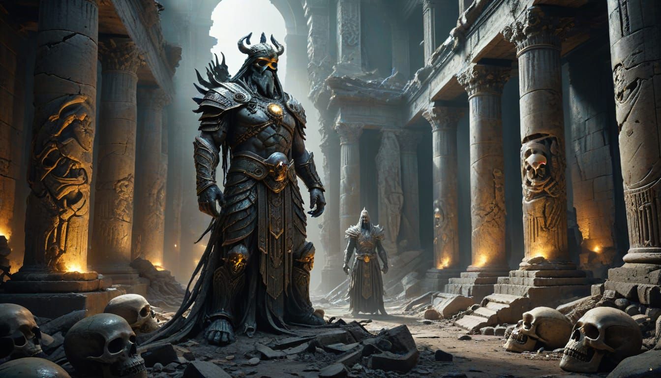 Ancient God-Kings in Ruined Cityscape