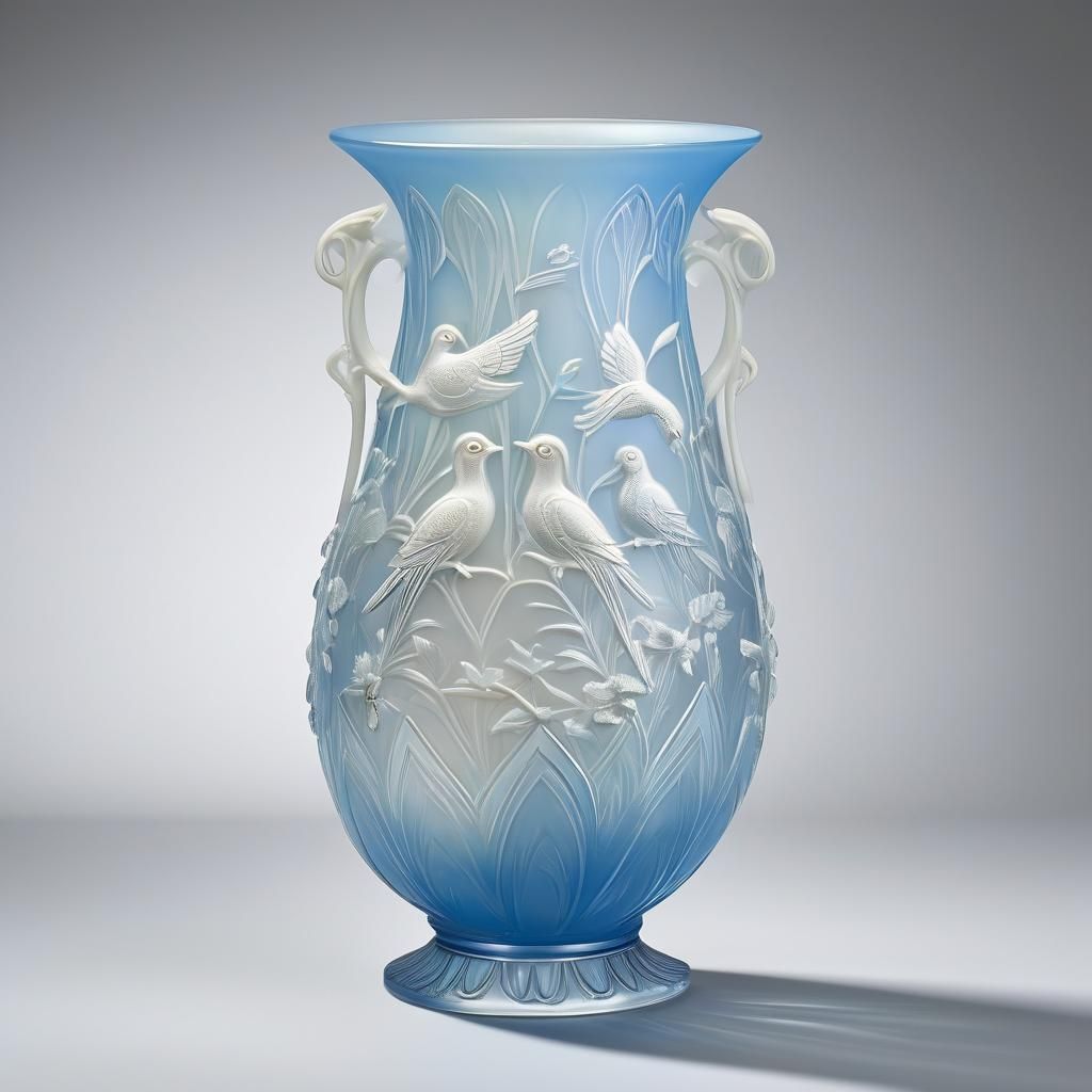 Art Deco Opalescent Vase with Stylized Birds