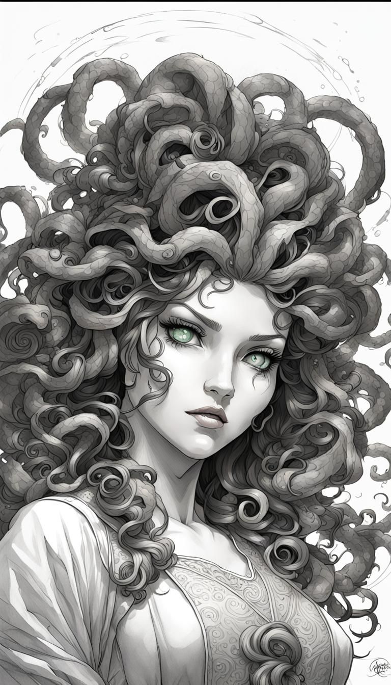 Medusa in Victorian Dress: Digital Storybook Illustration