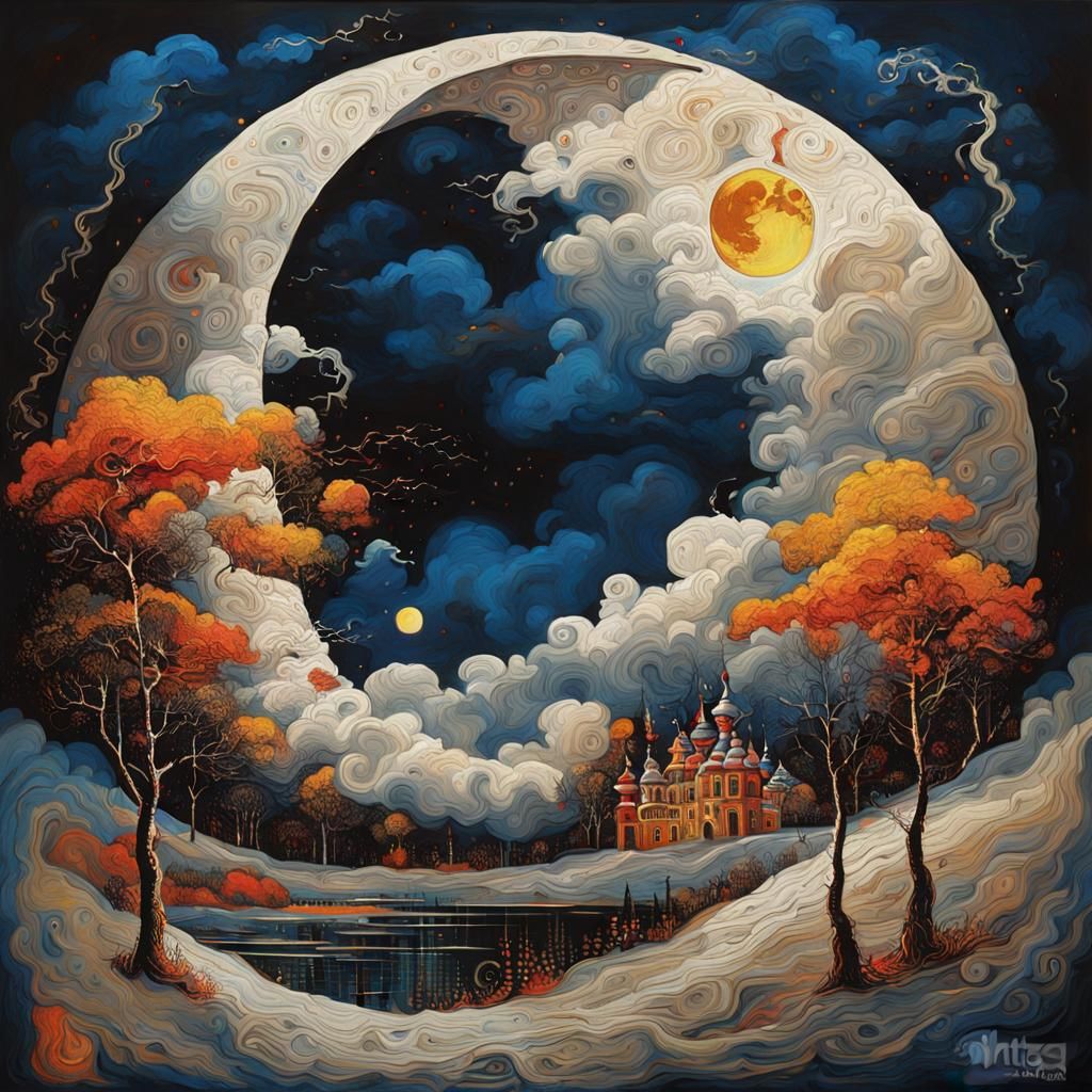 Golden Autumn Moon in Rococo-Gothic Style