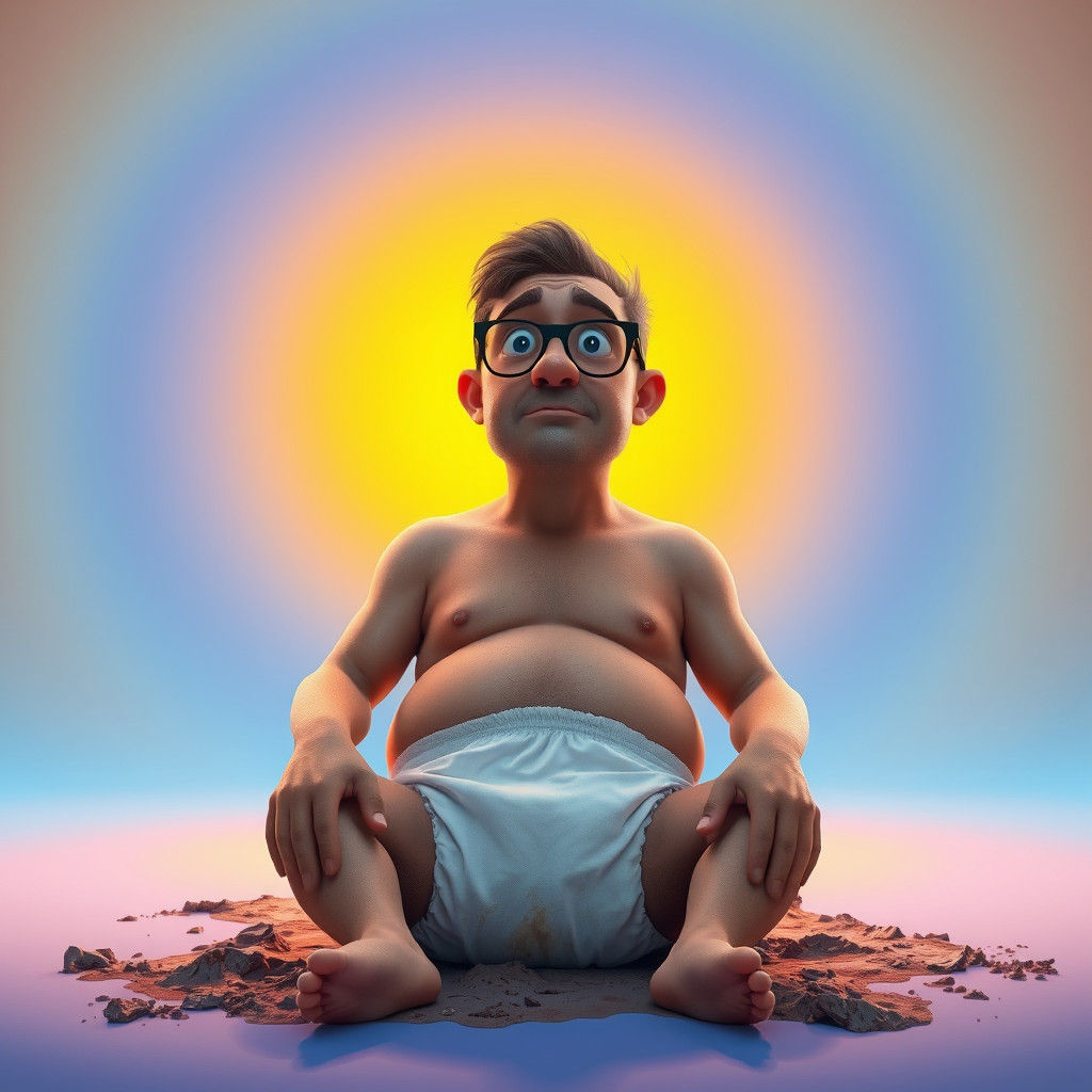 Man in Diaper with Ombre Background, 3D Render