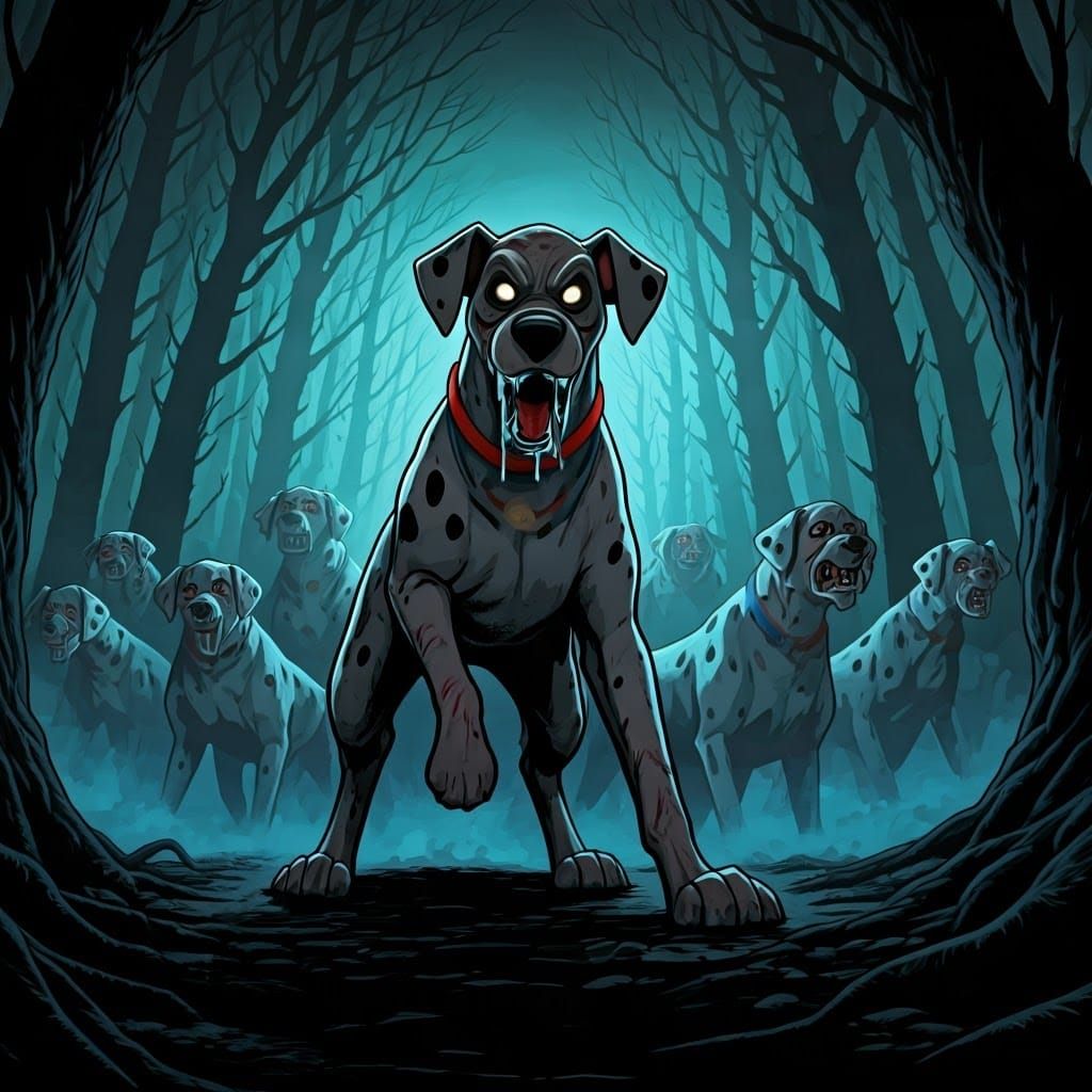 Giant Dalmatian Pack Unleashes Fury in Dark Forest