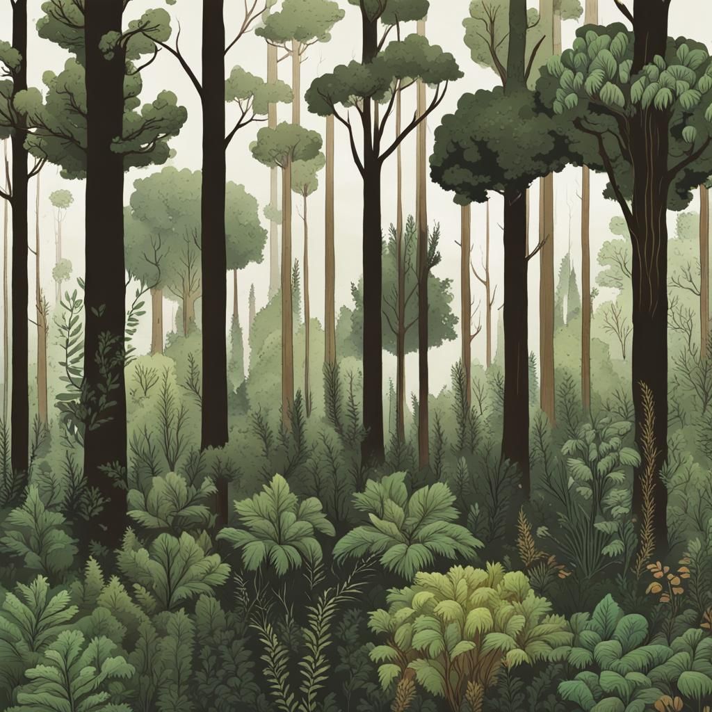 Lush Forest Scene with Diverse Flora