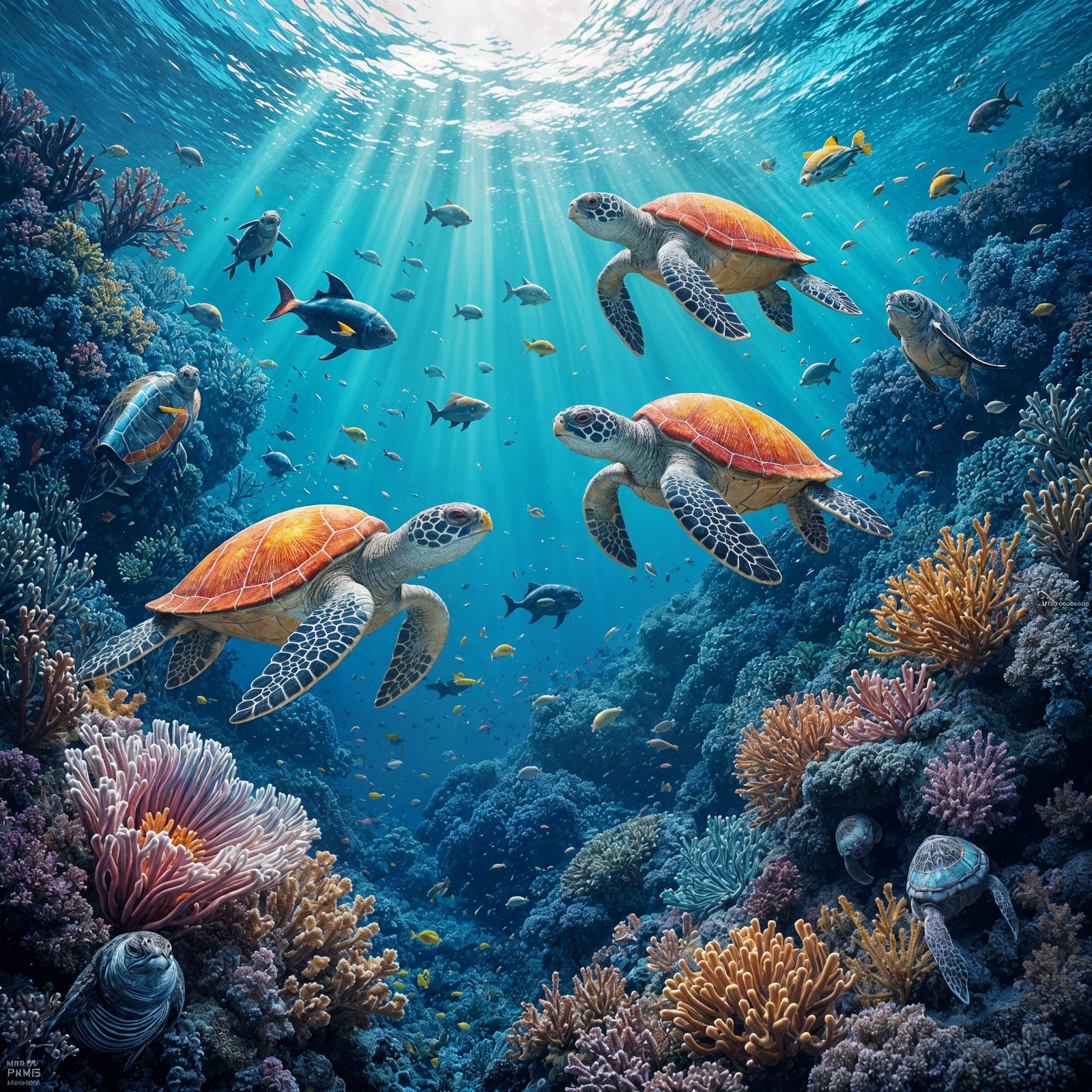 Vibrant Coral Reef Graffiti in Splash Art Style