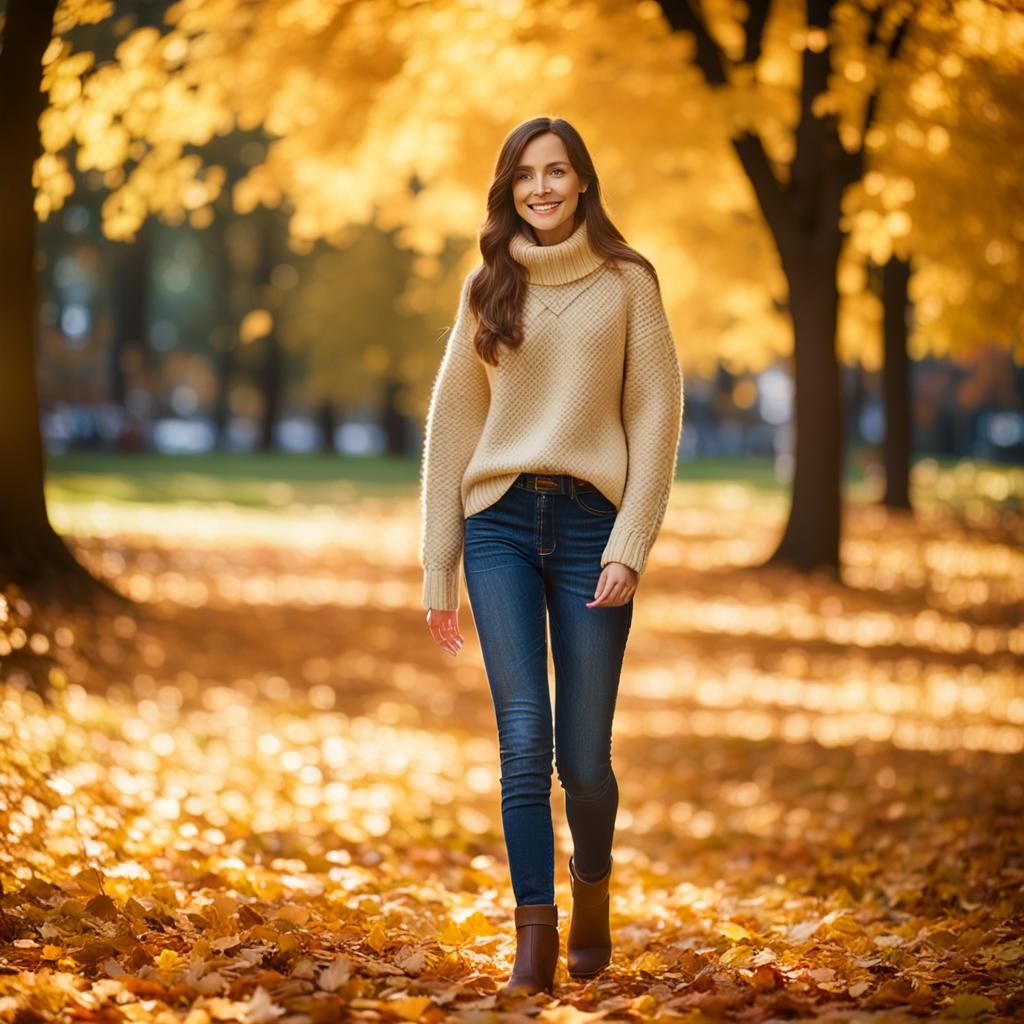 Woman in Autumn Park: Golden Portrait Photography
