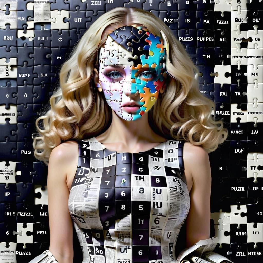 Surreal Jigsaw Puzzle Woman Portrait in 64k