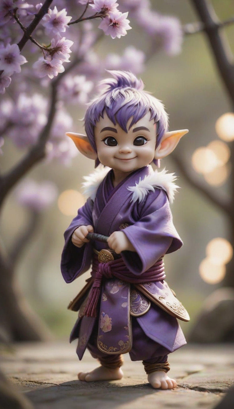 Miniature Samurai Elf Child in Whimsical Portrait Photograph...