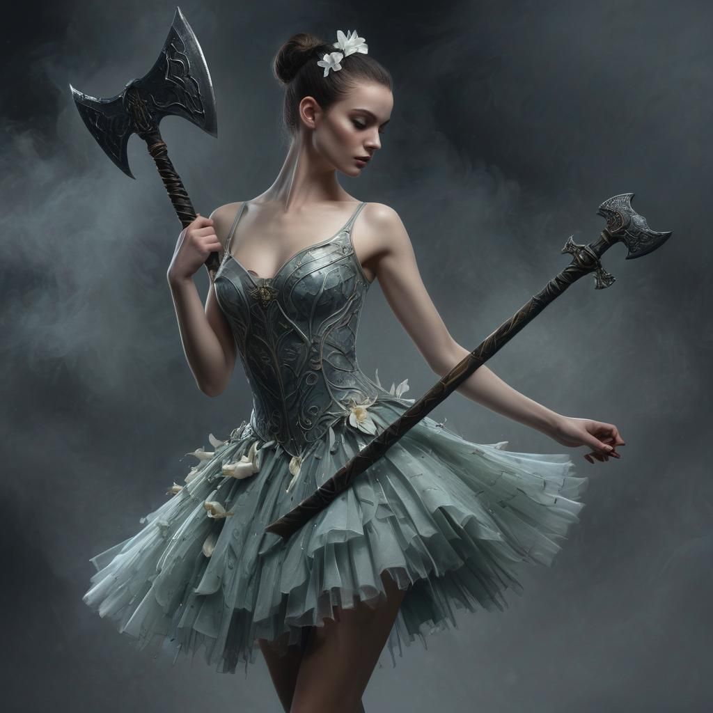 Ballerina Ready for Battle in Soft Mist Colors