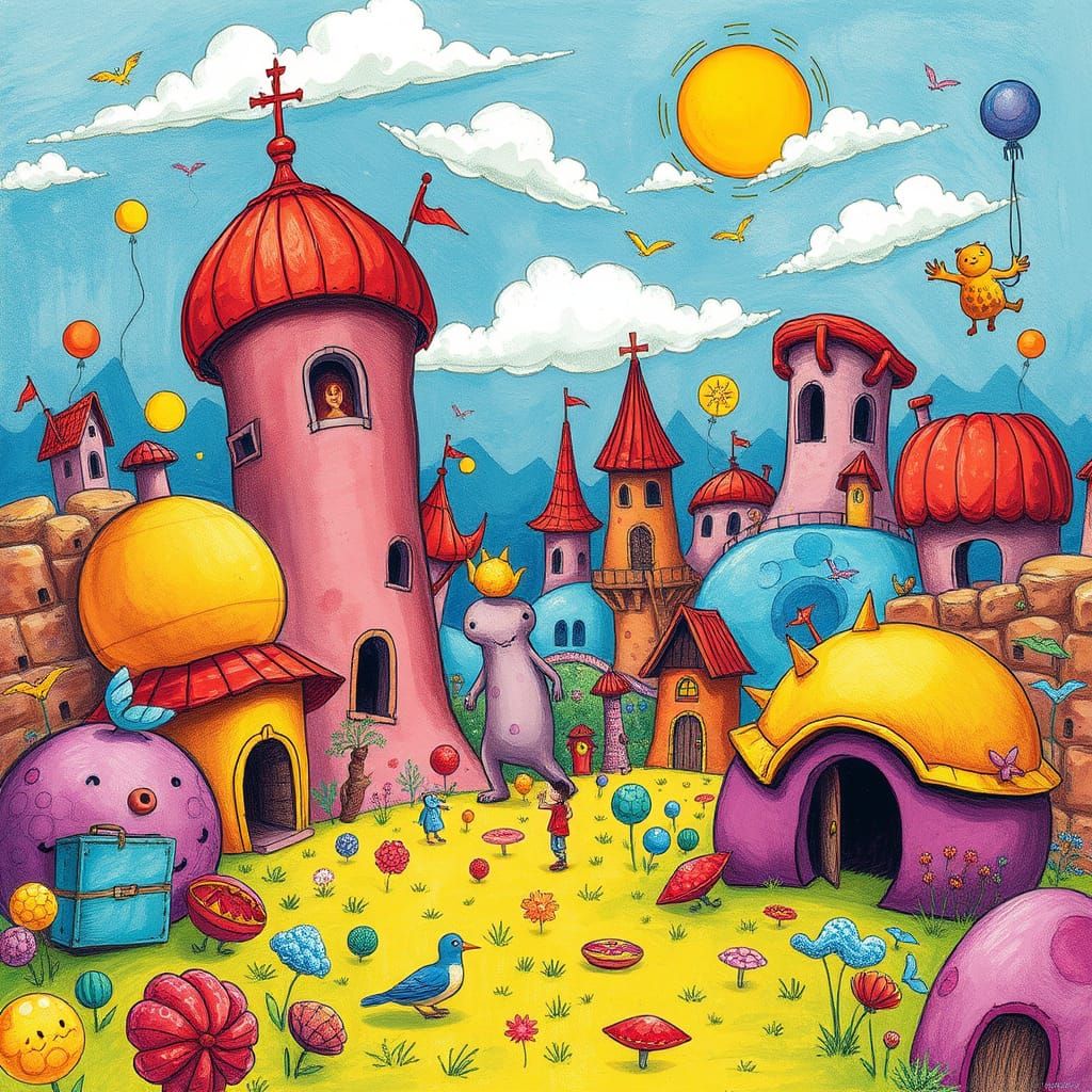 Whimsical Dreamlike Scene in Children's Book Illustration St...