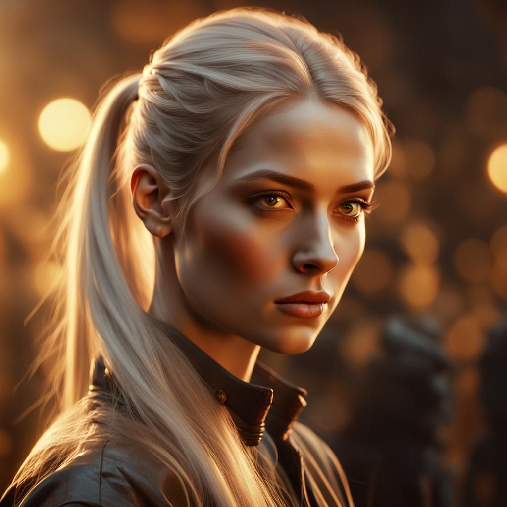 Mythic Portrait of Blond Woman in Oil Painting Style