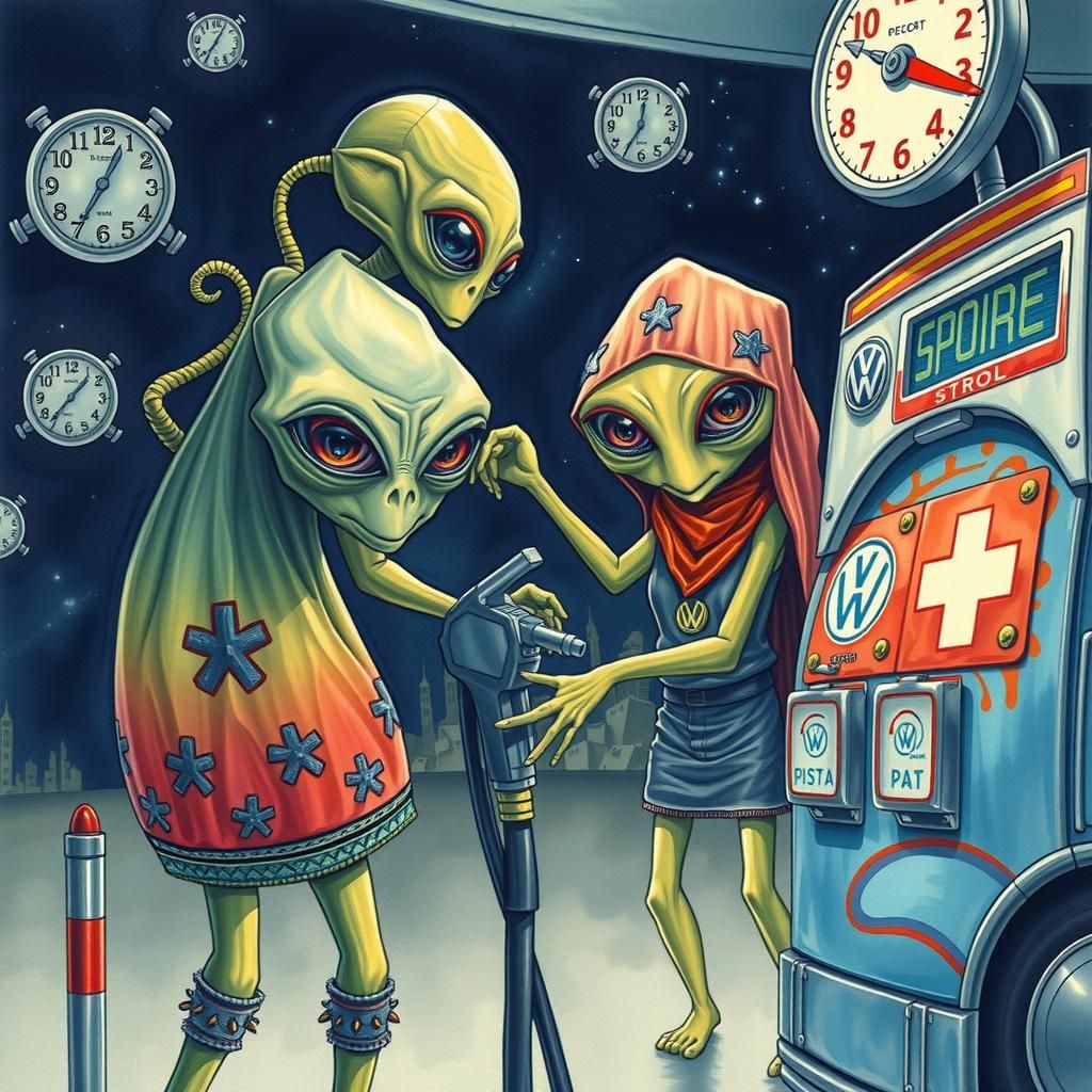 Aliens Fueling Spaceship at Alien Gas Station