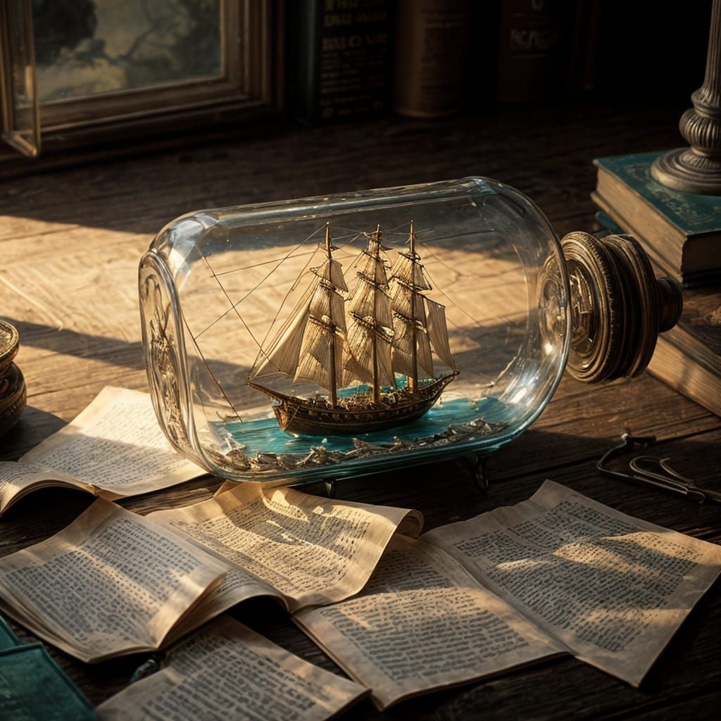 Sailing Ship in a Glass Bottle, Fantasy Concept Art