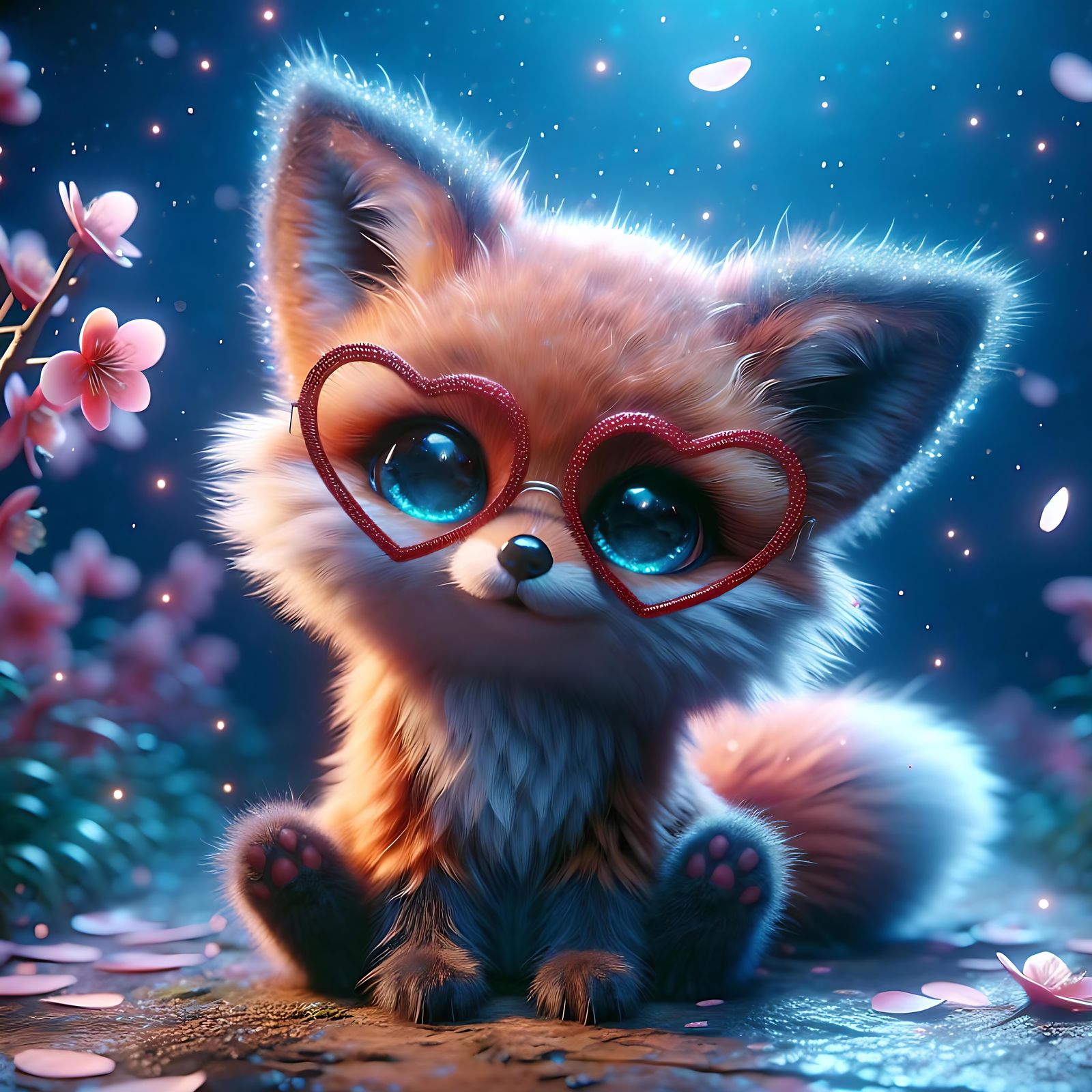 Cute Fox with Heart Sunglasses in Digital Art