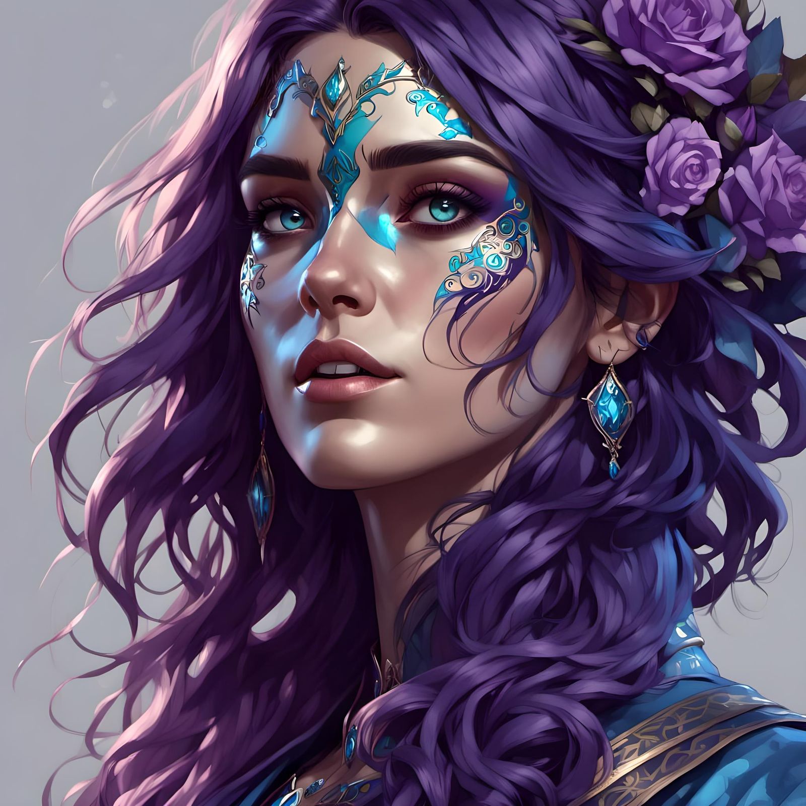 Female, College Student, Dark Purple Wavy Hair, Multi Colore...