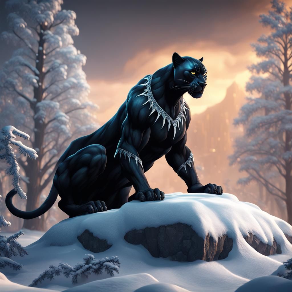 Black Panther in Winter Wonderland: Fantasy Concept Art