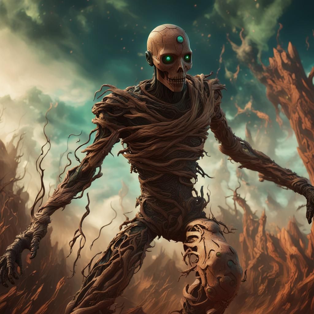 Mannequin Monster Attacks in Ominous Landscape