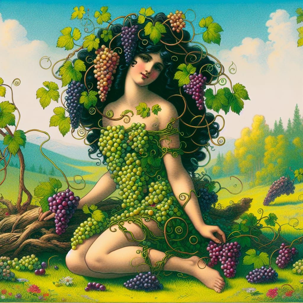 Greek Maiden with Grapes in Pre-1912 Comic Style