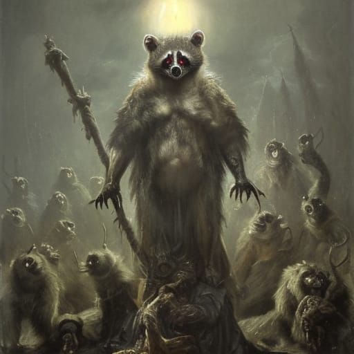 Evil Raccoon God Feast: Horror Art