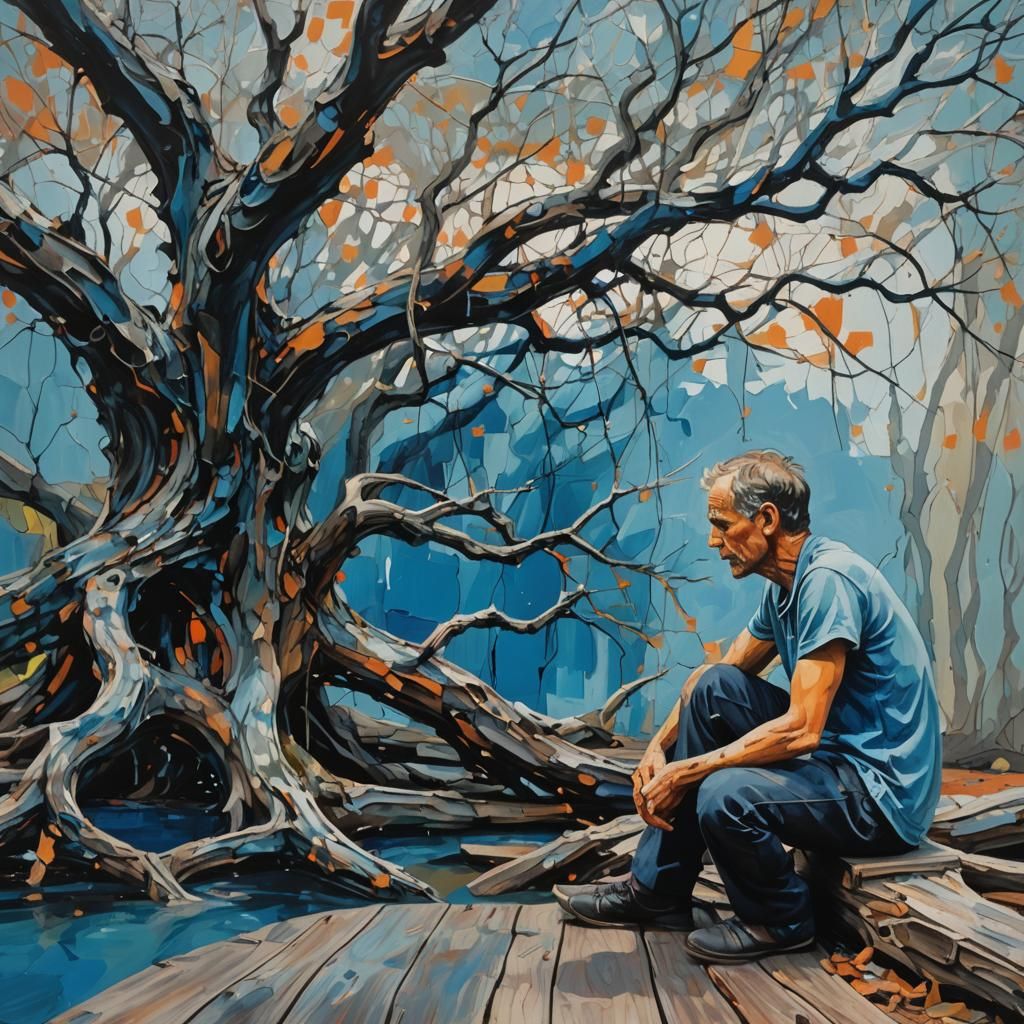 Abstract Expressionism: Man by Pool with Elder Tree